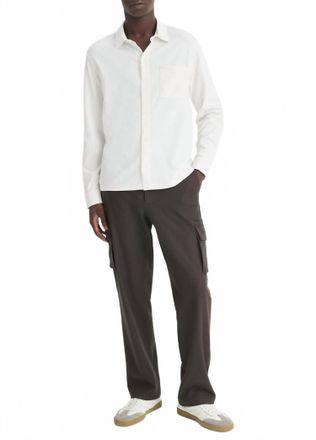 Vince Sueded Cotton Jersey Long Sleeve Button-Front Shirt In Off White