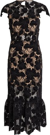 Alice & Olivia Clover Cutwork Lace Midi Dress - Black - 12 (UK16 / XL)