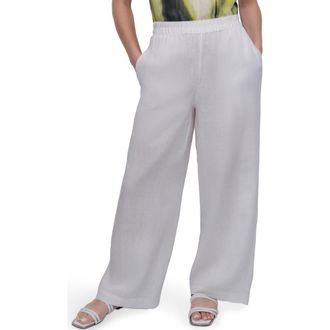 DKNY Wide Leg Linen Pants in White at Nordstrom, Size X-Large