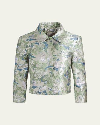 Alice & Olivia Weston Metallic Jacquard Cropped Jacket