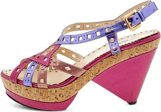 Prada 115mm cut-out strap wedge sandals - women - Rubber/Leather/Leather/Leather - 41 - Pink
