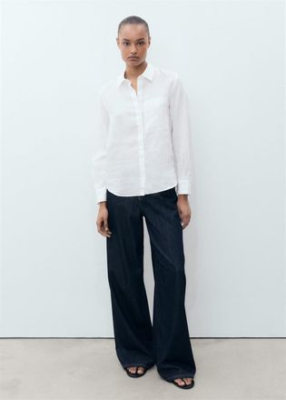 Mango Camicia lino tasca bianco sporco - Donna - S - MANGO