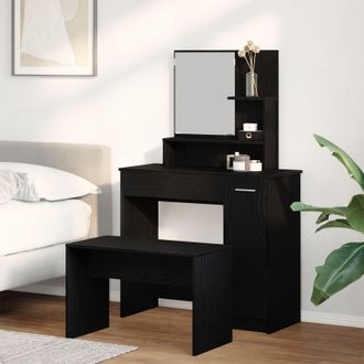 Berkfield Home Dressing Table Set Black Oak Engineered Wood