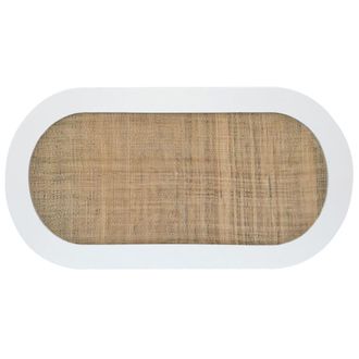 NATYAL Cabecero ovalado de madera con rafia marr&oacute;n para cama de 135cm blanco