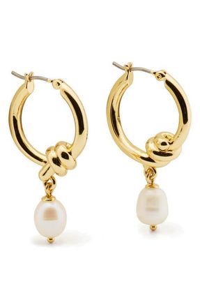 Kate Spade New York freshwater pearl hoop earrings in Cream/Gold. at Nordstrom