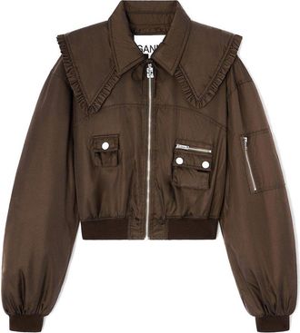 Ganni Duchesse Nylon Bomber Jacket Marrone