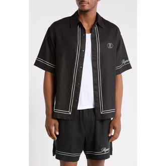 Represent Border Stripe Cotton Button-up Shirt in Jet Black at Nordstrom, Size Xx-Large