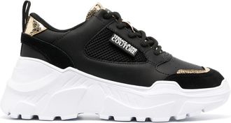 Versace Jeans Couture metallic-finish leather sneakers - women - Calf Leather/Fabric/Calf Leather/Fabric/Rubber - 37 - Black