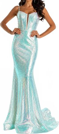 Sherri Hill Sequin Fitted Gown With Corset Top In Light Green