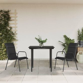 vidaXL Juego De Comedor Para Jard&iacute;n 3 Piezas Acero Y Textilene Negro Vidaxl