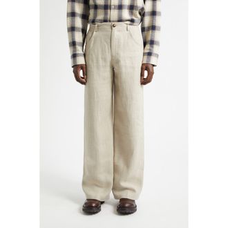 S&eacute;fr Arno Linen Trousers in Beige Concrete Linen at Nordstrom, Size Large