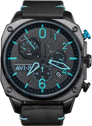 AVI-8 Hawker Hunter Retrograde Chronograph Leather Strap Watch, 45mm in Black at Nordstrom