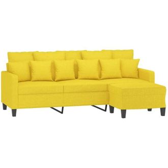vidaXL Vidaxl - Sof&aacute; De 3 Plazas Con Taburete De Tela Amarillo Claro 180 Cm