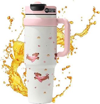 No Brand Botella Isot&eacute;rmica Para Bebidas - Termo Con Asa - Para Bebidas Fr&iacute;as Y Calientes - Dise&ntilde;o A Prueba De Fugas - 1 Litro - Rosa