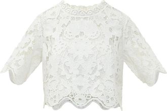 Michael Kors Floral Lace Cropped Top - Dames - Blouses - Wit - M - Katoen - Overhemden