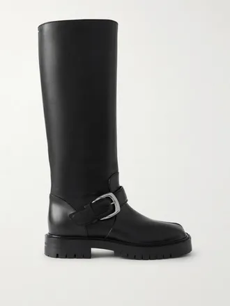 Maison Margiela Stivali In Pelle Con Taglio Sulla Punta E Fibbia Tabi - Nero