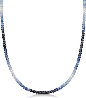 Ross-Simons White and Tonal Blue Sapphire Bead Necklace With 14kt Yellow Gold Magnetic Clasp
