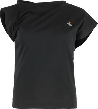 Vivienne Westwood Katoenen T-shirt met Asymmetrische Onderkant - Dames - T-shirts - Zwart - M - Katoen - Tops