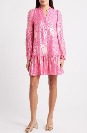 Lilly Pulitzer Evaline Long Sleeve Silk Blend Drop Waist Dress in Sun Shell Pink Floral at Nordstrom, Size 12