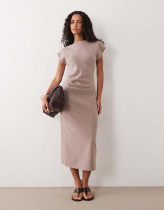 Nobody's Child Saylor vestito maxi drappeggiato a maniche corte in beige chiaro-Grigio