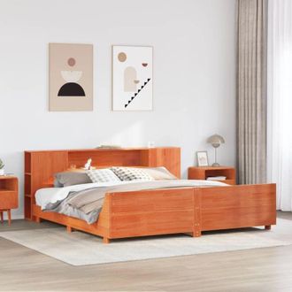 vidaXL Vidaxl - Cama Sin Colch&oacute;n Madera Maciza De Pino Marr&oacute;n Cera 200x200 Cm