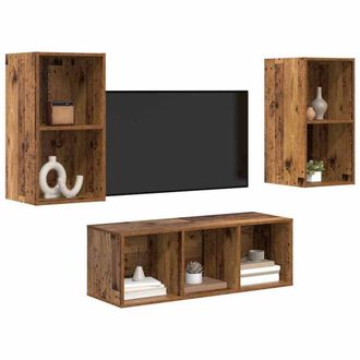 Berkfield Home TV Cabinet Set 3 pcs Old wood 37 x 37 x 107 cm Engineered wood in Brown