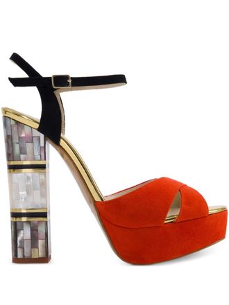 Freya Rose Suki embellished-heel sandals - women - Calf Suede/Kid Leather/Calf Leather - 37 - Orange