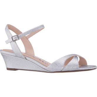 Nina Flora Ankle Strap Wedge Sandal in Silver at Nordstrom, Size 6