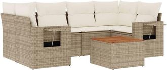 vidaXL Vidaxl - Set Sof&aacute;s De Jard&iacute;n 7 Piezas Y Cojines Rat&aacute;n Sint&eacute;tico Beige