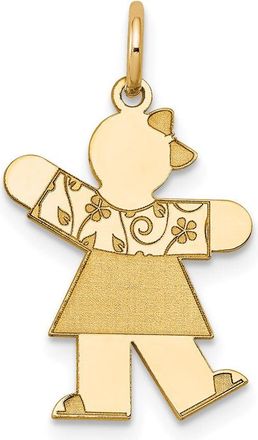 Diamond2Deal 14k Yellow Gold The Kids Small Floral Dress Girl Engravable Kiss Charm Pendant