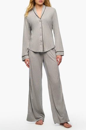 Cosabella Pima Lusso Ls Top And Pj Set in Heather Gray/black at Nordstrom, Size Medium