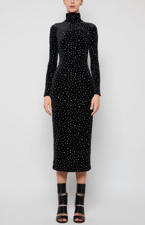 Prabal Gurung Long Sleeve Crystal Turtleneck Dress In Black/silver
