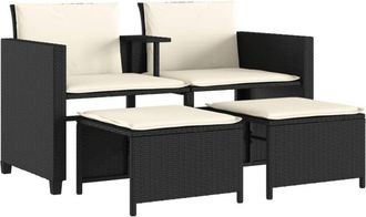 vidaXL Sof&aacute; De Jard&iacute;n 2 Plazas Con Mesa Y Taburetes Rat&aacute;n Pe Negro Vidaxl