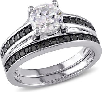 Delmar Created White Sapphire & Black Diamond Ring Set at Nordstrom Rack, Size 6