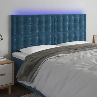 vidaXL Cabecero Con Luces Led Terciopelo Azul Oscuro 180x5x118/128 Cm Vidaxl