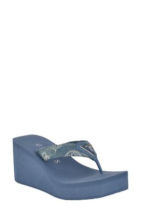 Guess Demmey Platform Wedge Flip Flop in Dark Blue at Nordstrom, Size 10