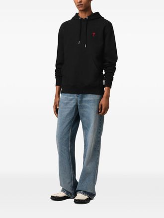 Ami Logo-Embroidered Cotton Hoodie - Black