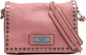 Prada Pre-owned Cross Body Bags, female, Pink, Size: ONE SIZE Pre-owned Leather Studded Shoulder Bag