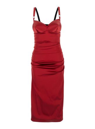 Dolce & Gabbana Red Sweet Heart Neck Midi Dress