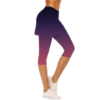 Generic Womens Active Skort Yoga Trousers, Compression High Waisted Capri Leggings with Skirt Overlay for Cycling, Pilates & Leisure Pink