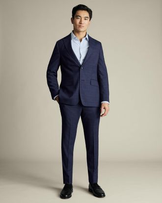 CHARLES TYRWHITT Check Suit Trousers - Ink Blue Size 30/30 by Charles Tyrwhitt