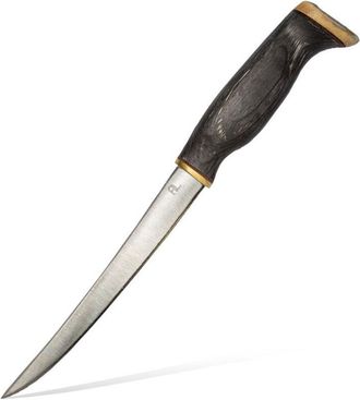 OEM Cuchillo Fileteador Arctic Legend, Acero Inoxidable Ennegrecido, Abedul De Carelia