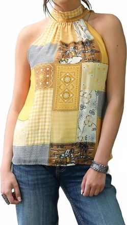 Cinch Womens Quilt Print Halter Blouse In Yellow