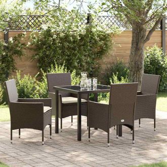 vidaXL Conjunto De Comedor De Jard&iacute;n Con Coj&iacute;n 5 Pcs Marr&oacute;n Polirat&aacute;n Vidaxl