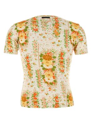 Prada Mens Floral-Printed Cotton T-Shirt Orange