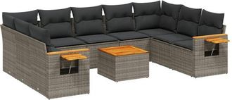 vidaXL Set De Sof&aacute;s De Jard&iacute;n 10 Pzas Con Cojines Rat&aacute;n Sint&eacute;tico Gris Vidaxl