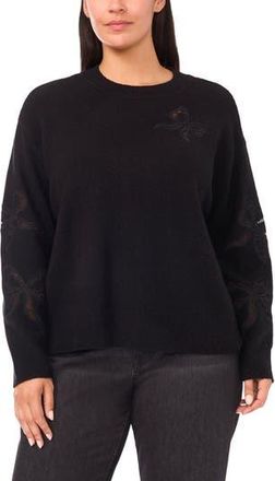 CeCe by Cynthia Steffe Lace Bow Inset Sweater in Black at Nordstrom Rack, Size 3X