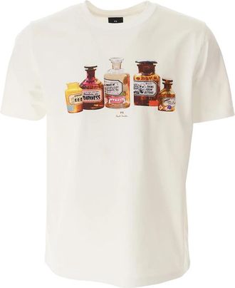 Paul Smith T-shirt met flessenprint en ronde hals - Heren - T-shirts - Beige - 2XL - Katoen - Tops