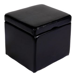 Hhg Hhg - Poggiapiedi Pouf Contenitore Sgabello Elegante Onex Pelle 44x44x45cm Fsc Nero