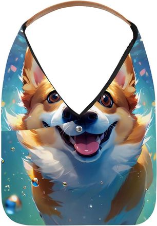 Generic Lovely Corgi Swims Underwater Reusable Lightweight Grocery Bags - Foldable Into Compact Pouch, Washable & Sturdy, Multipurpose for Shopping and Travel